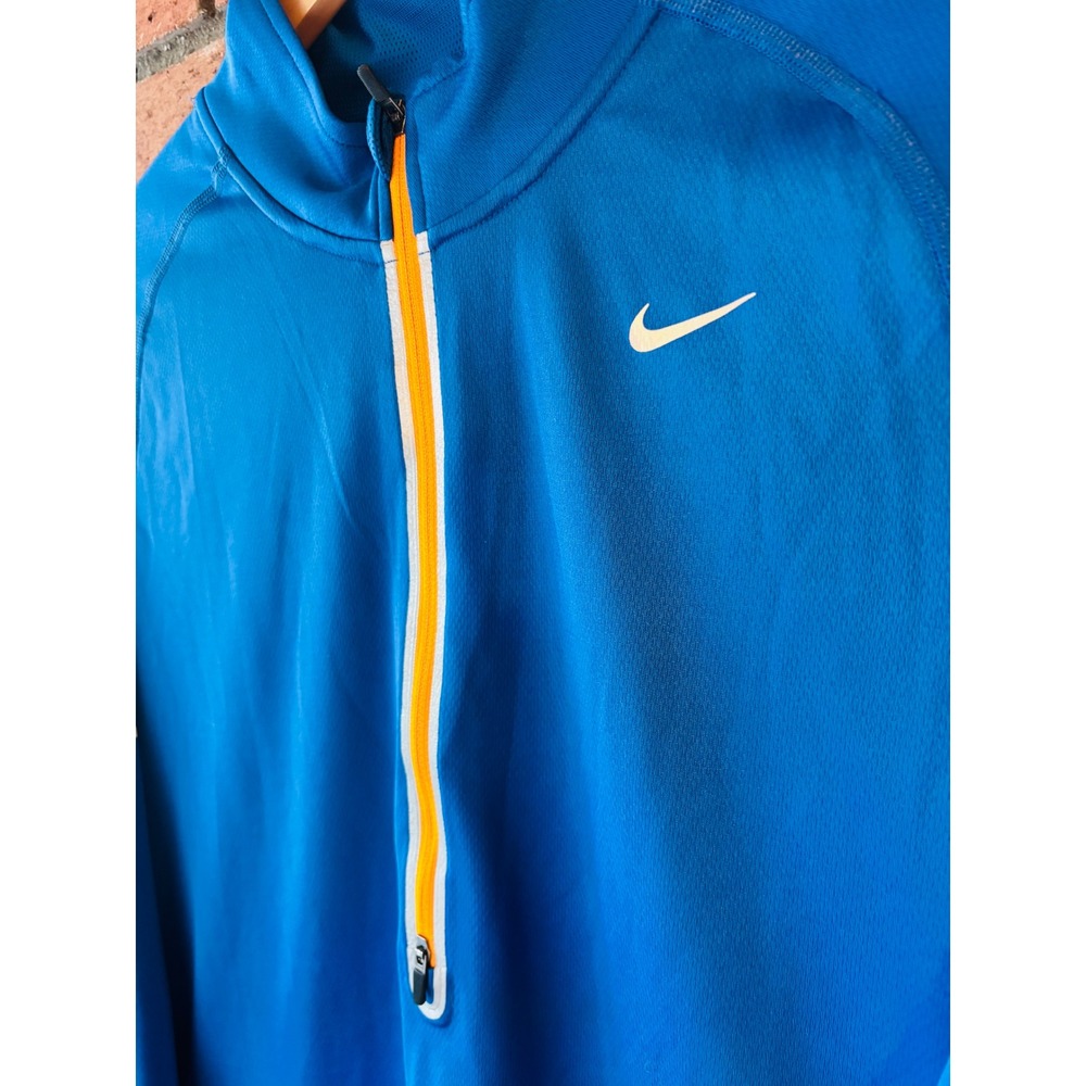 Nike Running Dri-FIT Mens Large Blue Yellow 1/4 Zip Long Sleeve Pullover 445591 - Picture 5 of 9